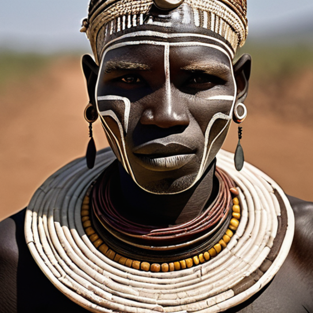 에티오피아 민족 구성 및 특징 - **Prompt 1: Mursi Woman and Men in the Omo Valley**
    A striking portrait of a Mursi woman from th...
