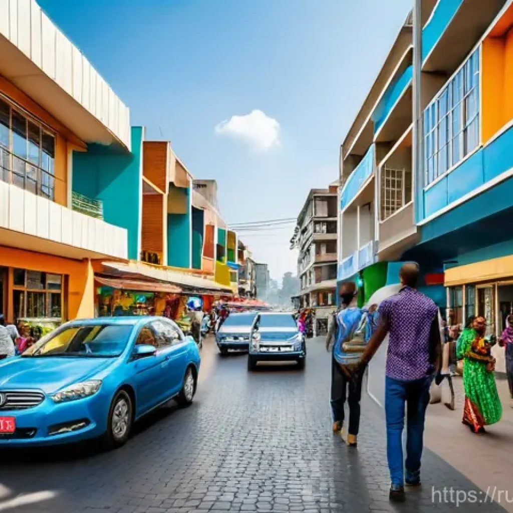 아디스아바바 숙박 추천 - **Prompt:** A vibrant and modern street scene in Addis Ababa's Bole district on a sunny day. The wid...