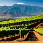 에티오피아 와인 산업 성장 배경 - A breathtaking panoramic view of a modern vineyard nestled within the high-altitude Rift Valley of E...