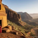 에티오피아 여행 중 놓치기 쉬운 명소 - **Prompt for Tigray Rock-Hewn Church:**
    "An ancient, majestic rock-hewn church, carved directly ...