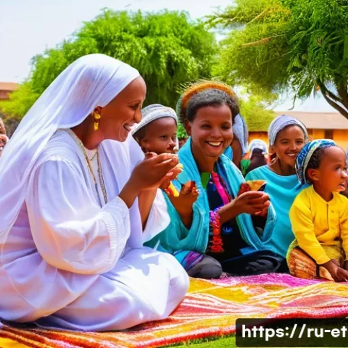 Home 32 에티오피아의 국민 정서와 사고방식 - A vibrant Ethiopian family gathering during the Timkat festival, showcasing multiple generations fro...