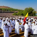 Home 18 에티오피아의 13개월 달력 이야기 - A vibrant Ethiopian festival scene during the Timkat celebration by the river, showcasing thousands ...