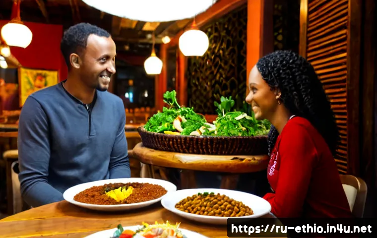 Home 17 에티오피아 음식점 추천 - Photorealistic inviting Ethiopian restaurant in Moscow, warm evening interior with woven baskets, co...